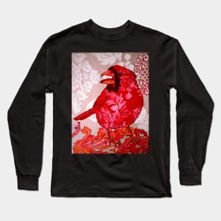 Red Bird Sitting on a Wall Long Sleeve T-Shirt